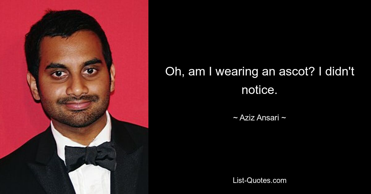 Oh, am I wearing an ascot? I didn't notice. — © Aziz Ansari