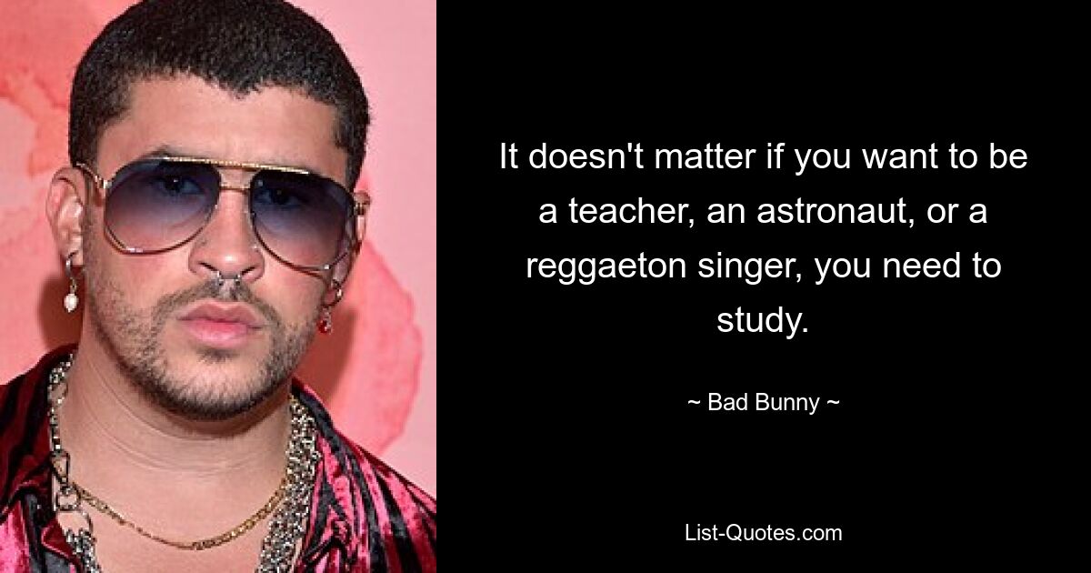 It doesn't matter if you want to be a teacher, an astronaut, or a reggaeton singer, you need to study. — © Bad Bunny