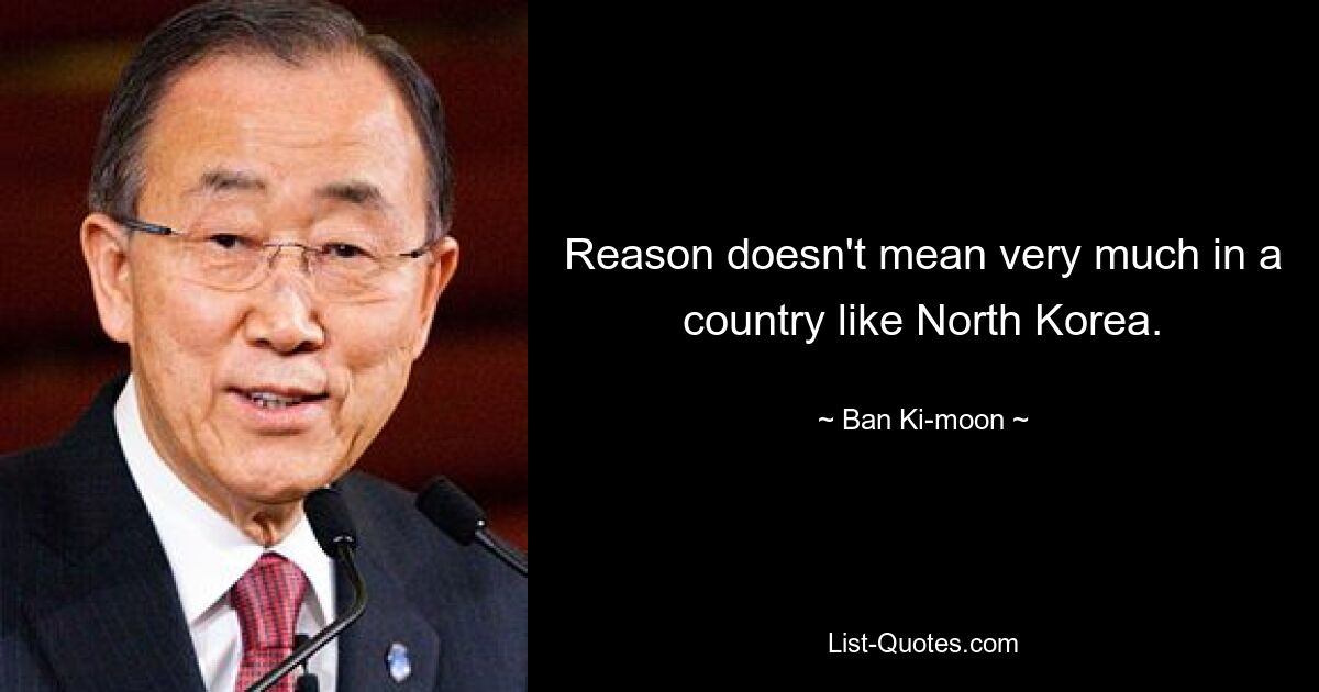 Reason doesn't mean very much in a country like North Korea. — © Ban Ki-moon