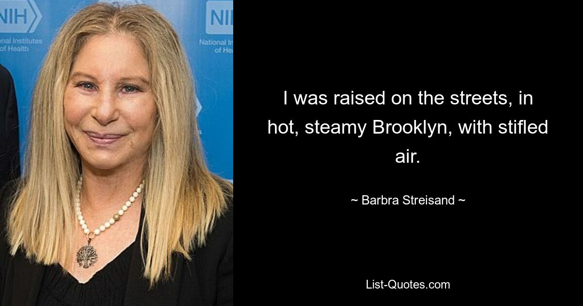 I was raised on the streets, in hot, steamy Brooklyn, with stifled air. — © Barbra Streisand