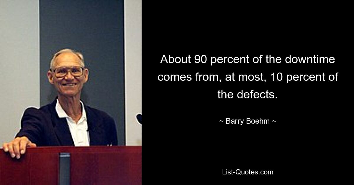 About 90 percent of the downtime comes from, at most, 10 percent of the defects. — © Barry Boehm