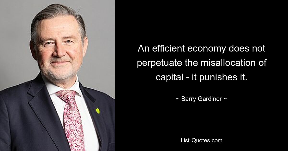 An efficient economy does not perpetuate the misallocation of capital - it punishes it. — © Barry Gardiner