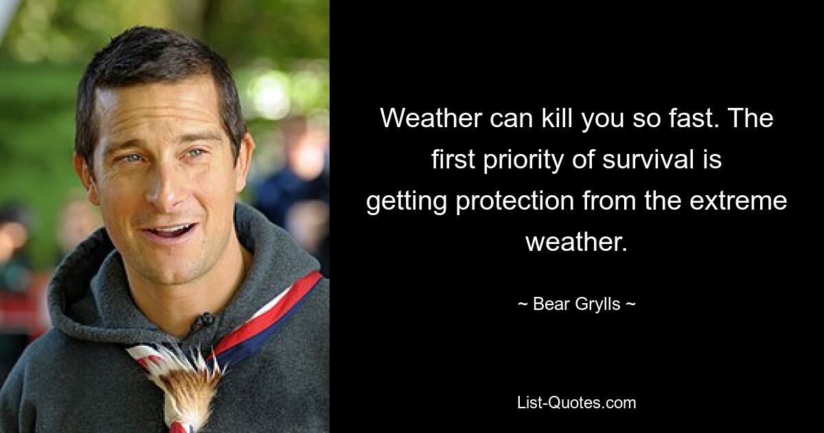 Das Wetter kann dich so schnell töten. Die erste Überlebenspriorität besteht darin, sich vor dem extremen Wetter zu schützen. — © Bear Grylls