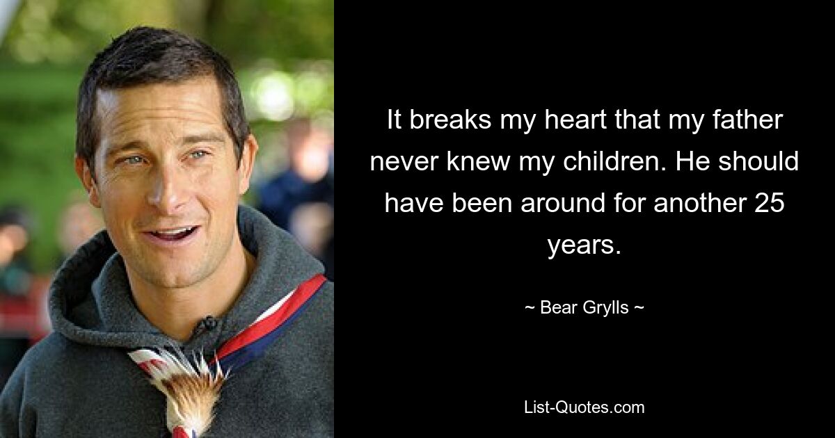 It breaks my heart that my father never knew my children. He should have been around for another 25 years. — © Bear Grylls