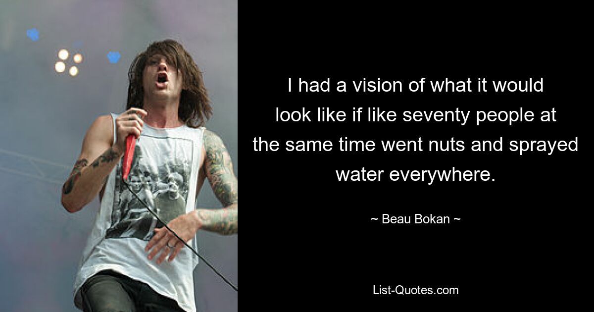 I had a vision of what it would look like if like seventy people at the same time went nuts and sprayed water everywhere. — © Beau Bokan