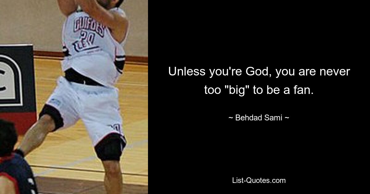 Unless you're God, you are never too "big" to be a fan. — © Behdad Sami