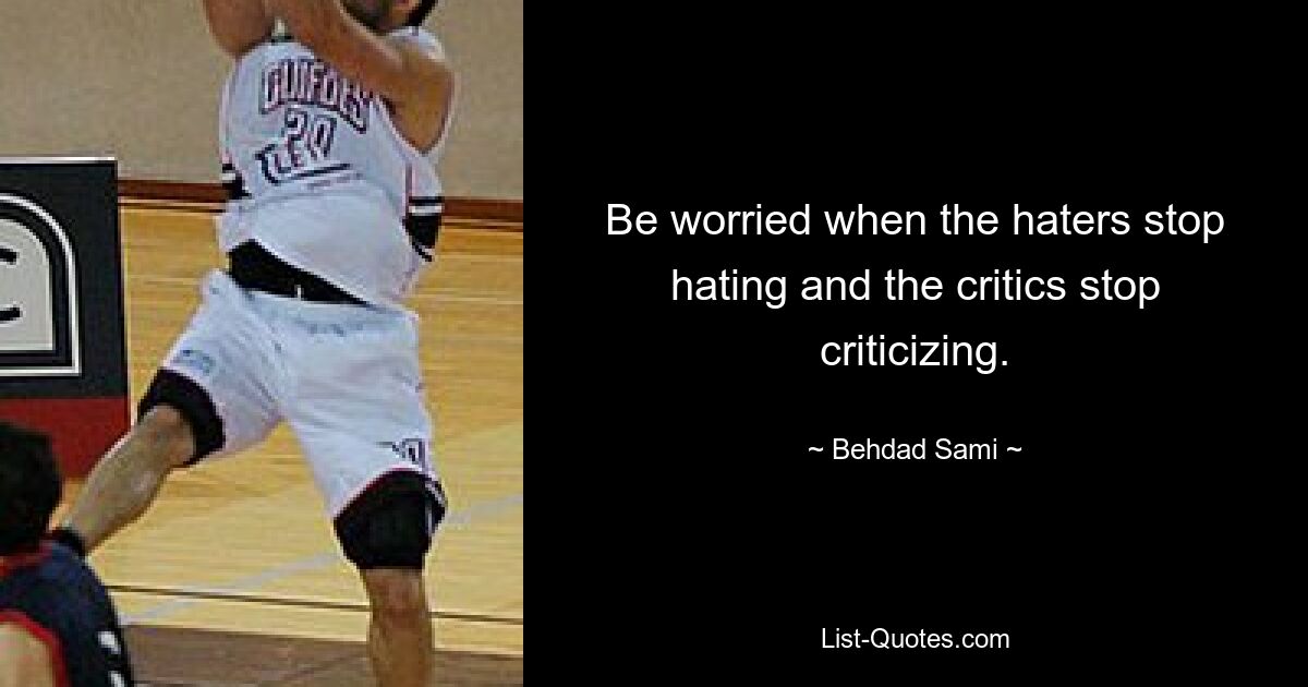 Be worried when the haters stop hating and the critics stop criticizing. — © Behdad Sami