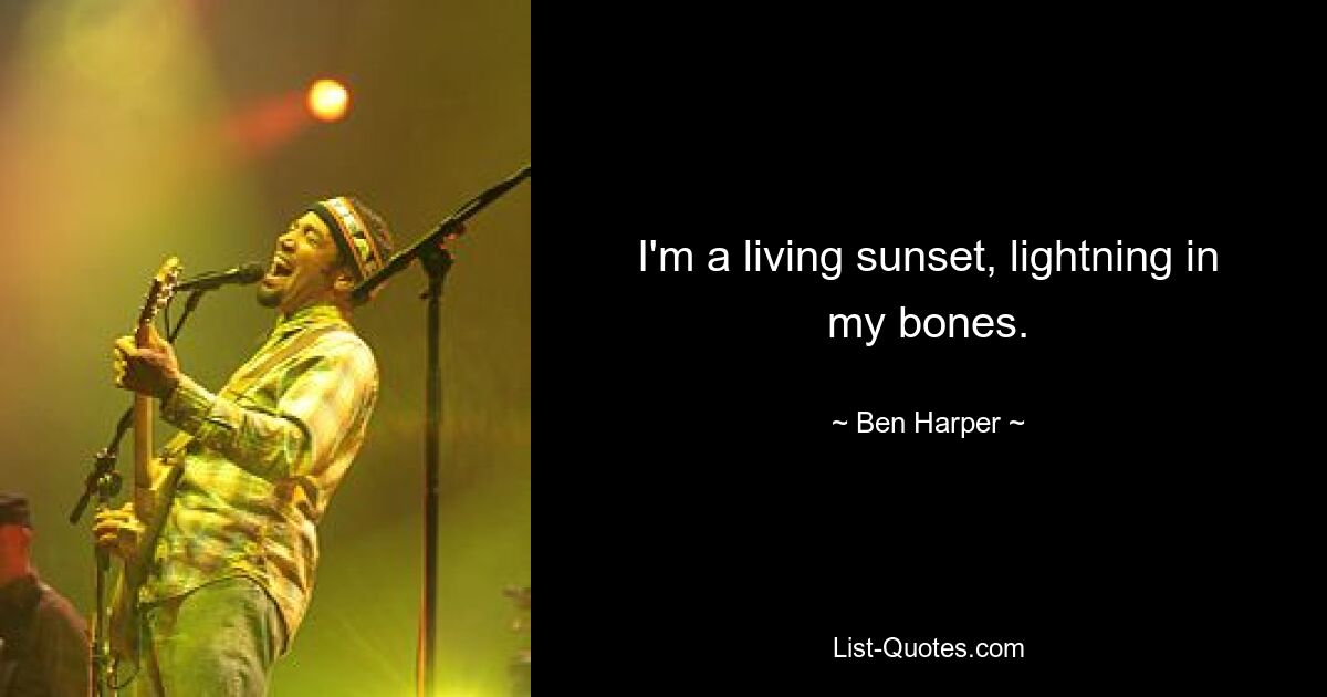 I'm a living sunset, lightning in my bones. — © Ben Harper