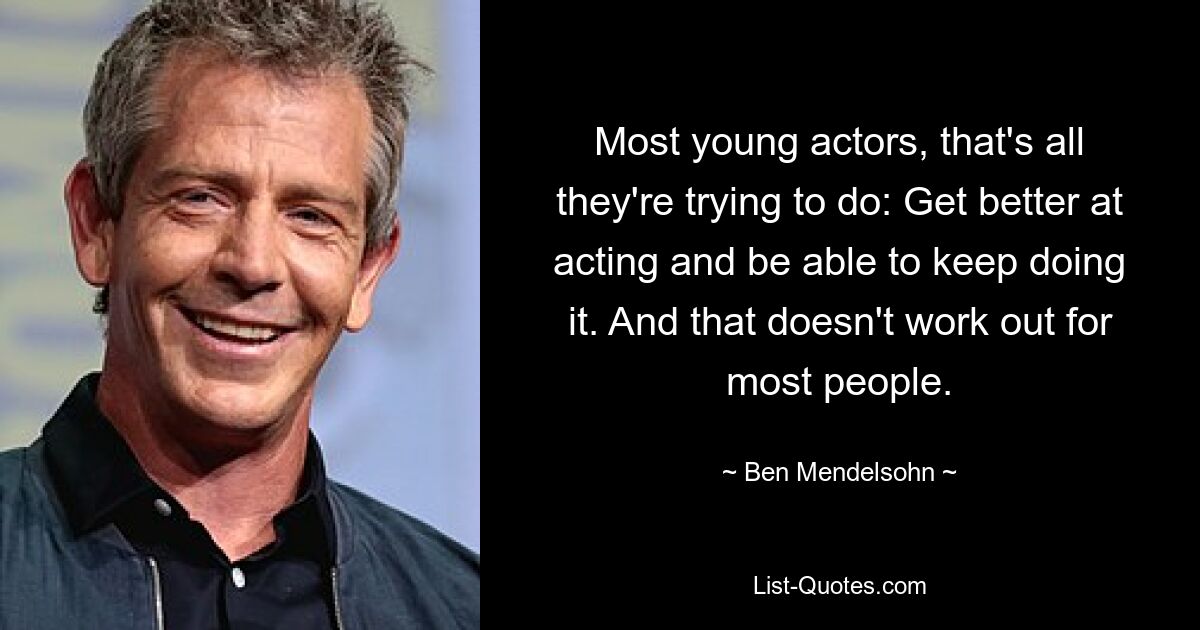 Most young actors, that's all they're trying to do: Get better at acting and be able to keep doing it. And that doesn't work out for most people. — © Ben Mendelsohn