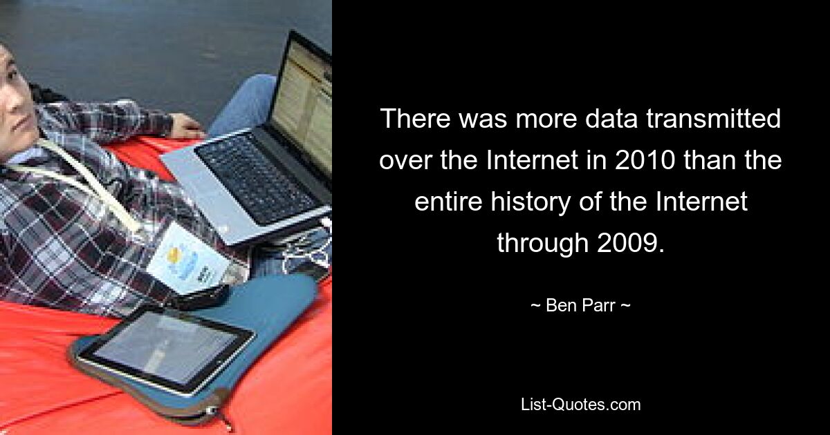 There was more data transmitted over the Internet in 2010 than the entire history of the Internet through 2009. — © Ben Parr