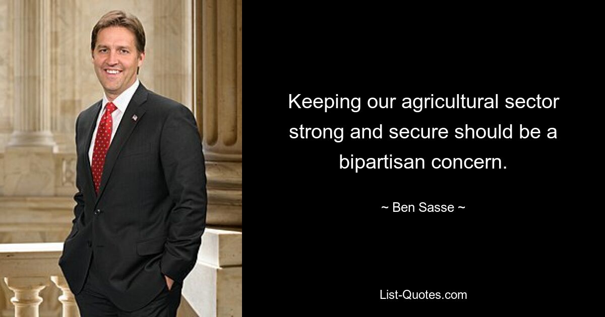 Keeping our agricultural sector strong and secure should be a bipartisan concern. — © Ben Sasse