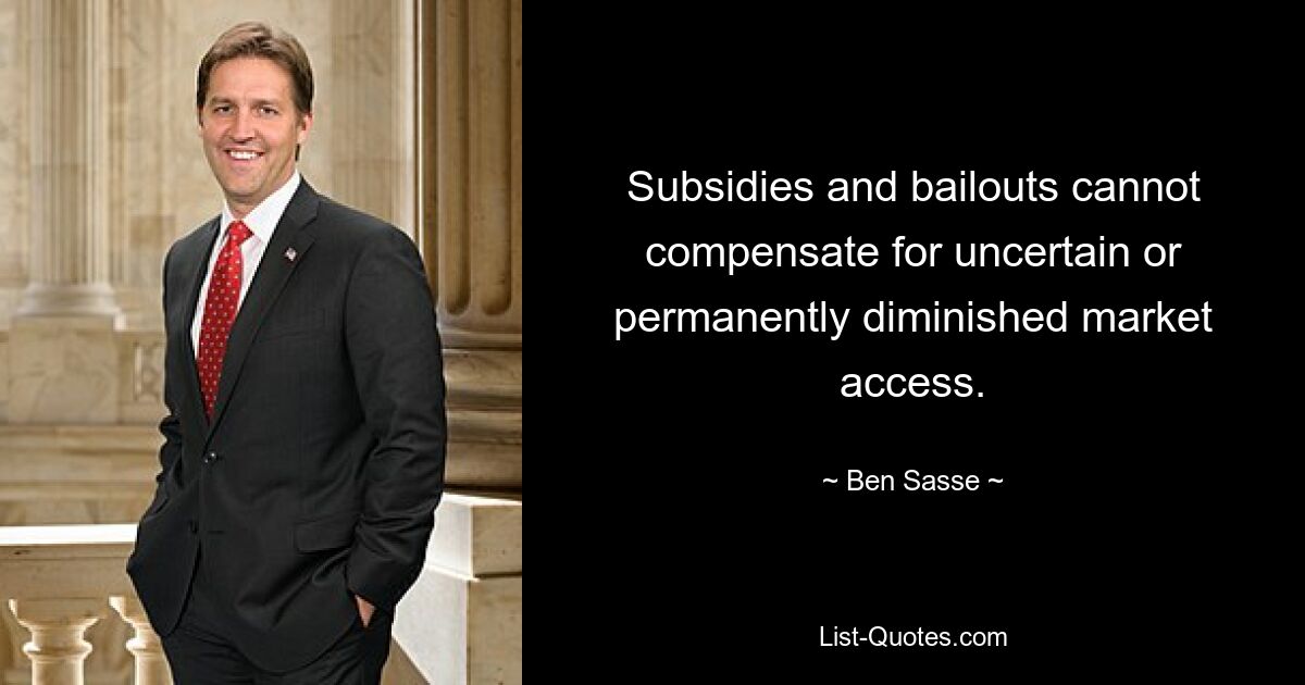 Subsidies and bailouts cannot compensate for uncertain or permanently diminished market access. — © Ben Sasse