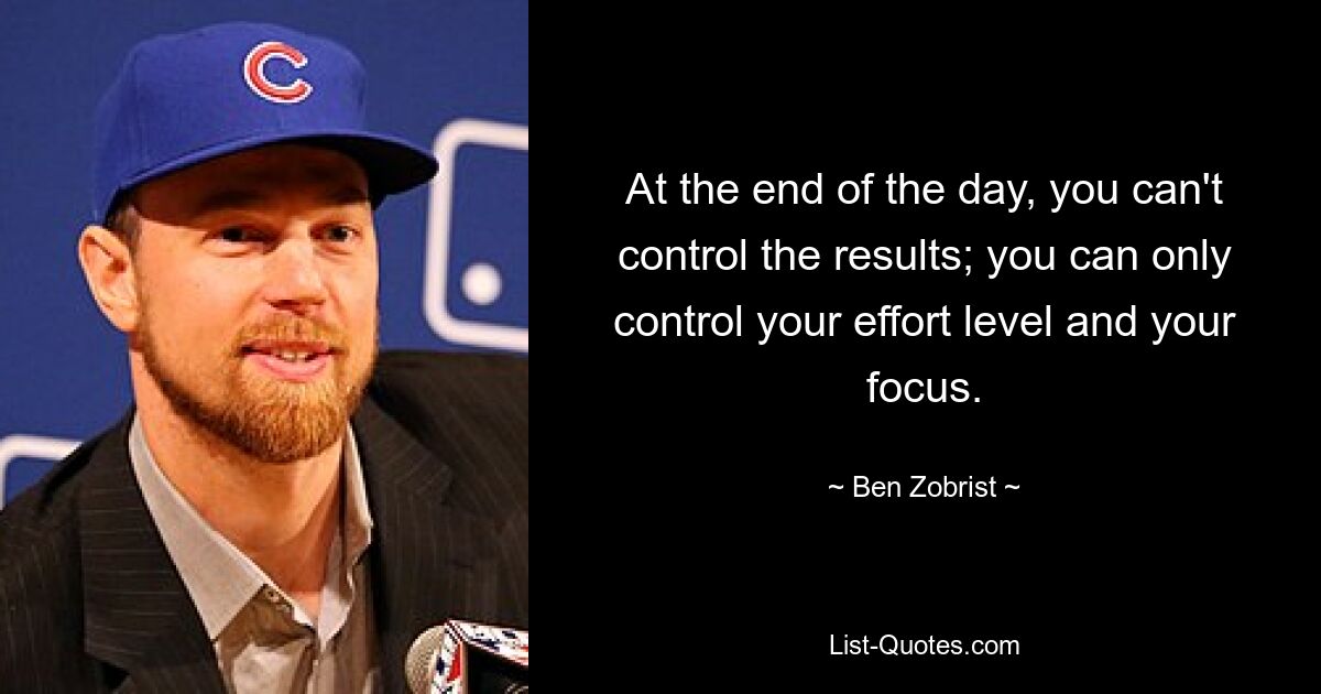 At the end of the day, you can't control the results; you can only control your effort level and your focus. — © Ben Zobrist