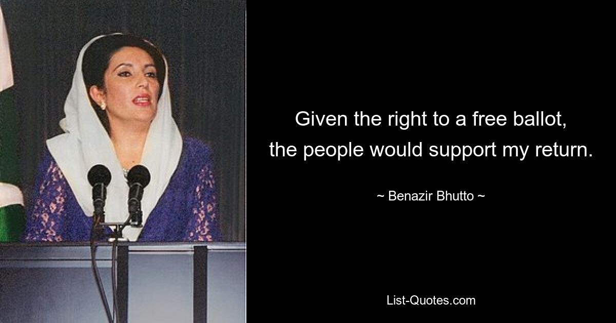 Given the right to a free ballot, the people would support my return. — © Benazir Bhutto