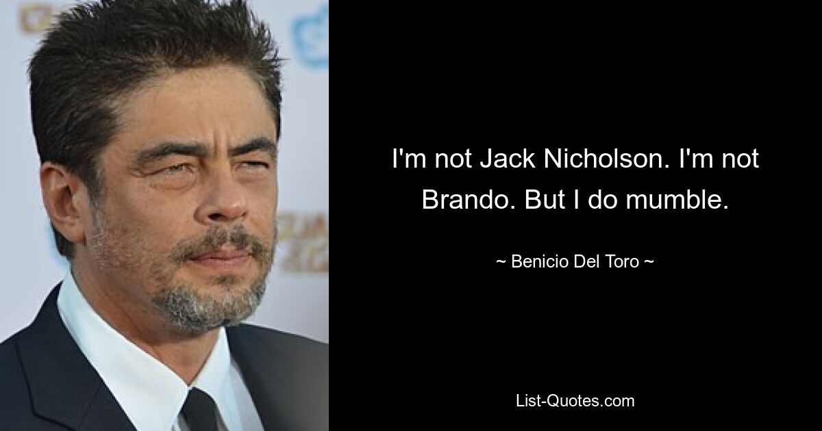 I'm not Jack Nicholson. I'm not Brando. But I do mumble. — © Benicio Del Toro