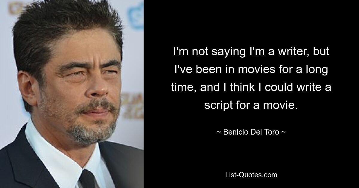 I'm not saying I'm a writer, but I've been in movies for a long time, and I think I could write a script for a movie. — © Benicio Del Toro