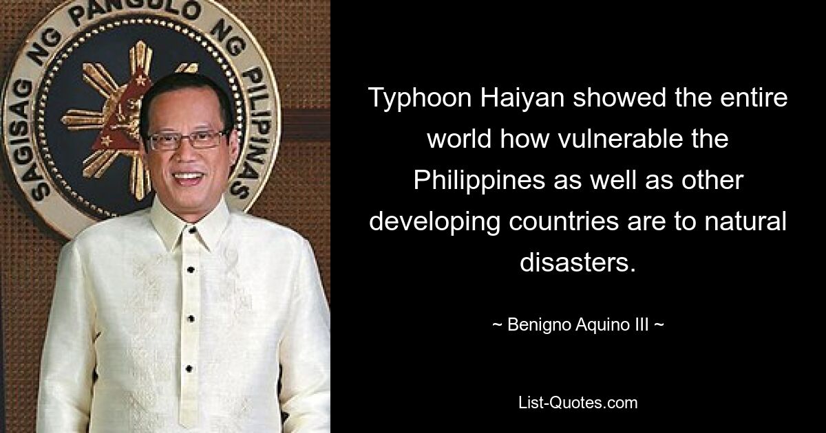 Typhoon Haiyan showed the entire world how vulnerable the Philippines as well as other developing countries are to natural disasters. — © Benigno Aquino III