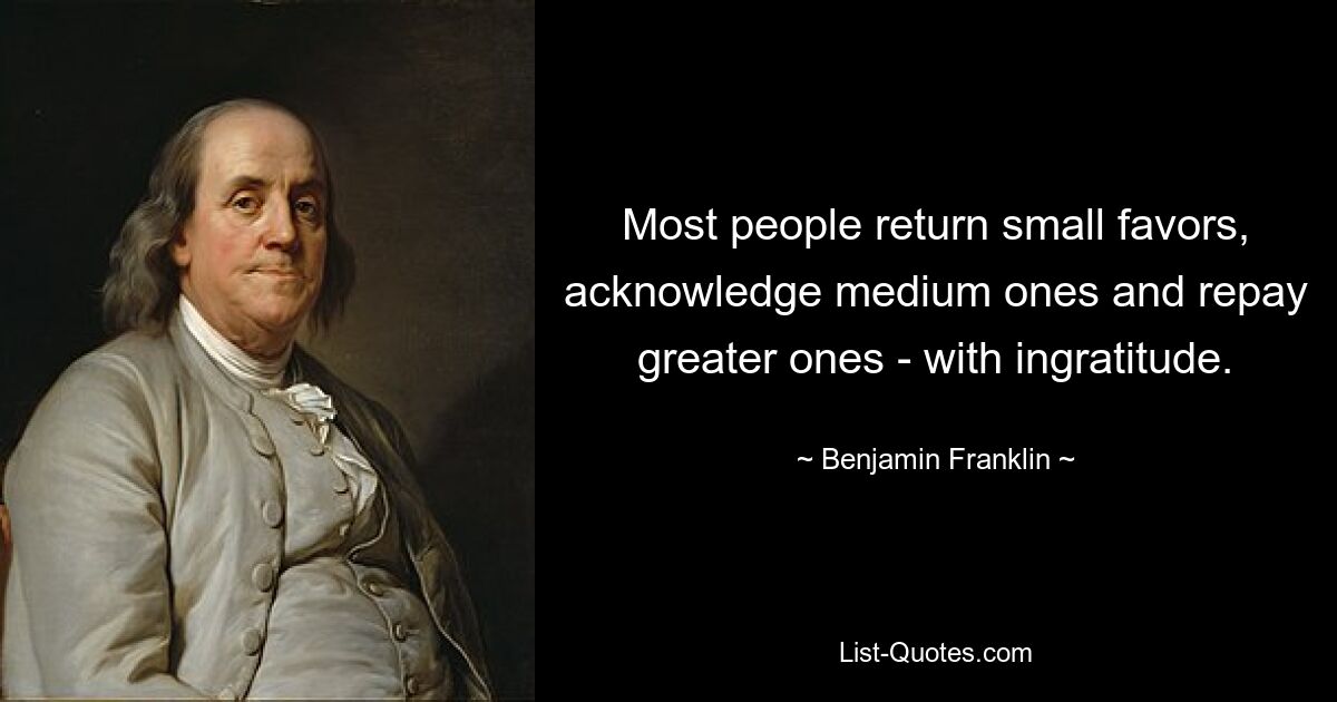 Most people return small favors, acknowledge medium ones and repay greater ones - with ingratitude. — © Benjamin Franklin