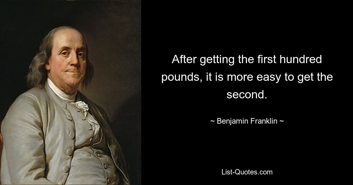 After getting the first hundred pounds, it is more easy to get the second. — © Benjamin Franklin