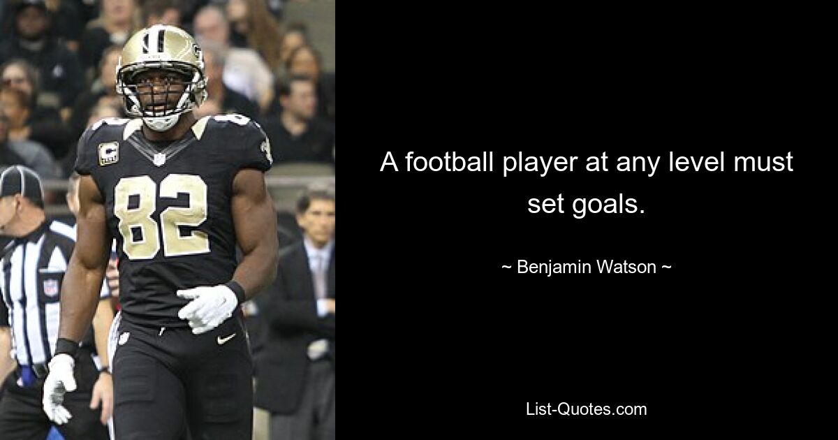 A football player at any level must set goals. — © Benjamin Watson