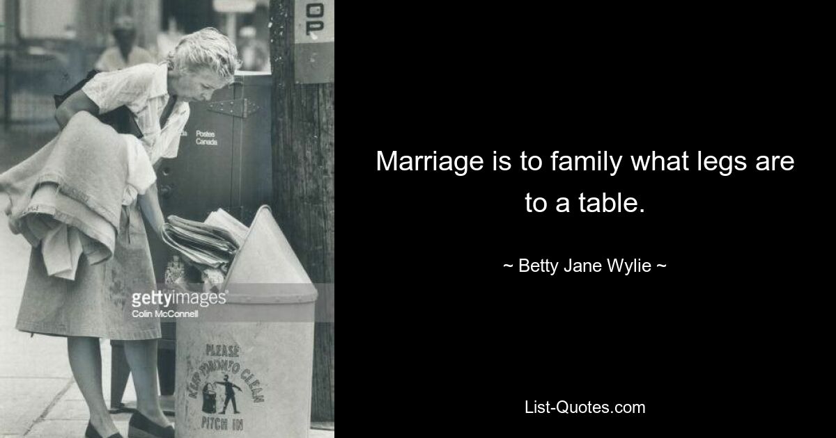 Marriage is to family what legs are to a table. — © Betty Jane Wylie