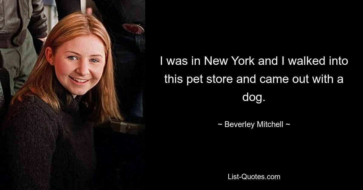 I was in New York and I walked into this pet store and came out with a dog. — © Beverley Mitchell