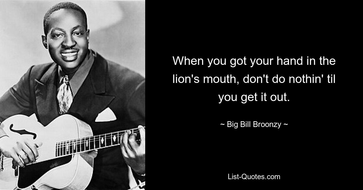 When you got your hand in the lion's mouth, don't do nothin' til you get it out. — © Big Bill Broonzy