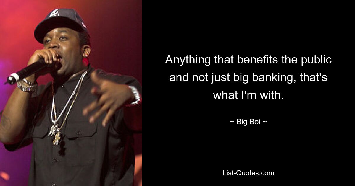 Anything that benefits the public and not just big banking, that's what I'm with. — © Big Boi