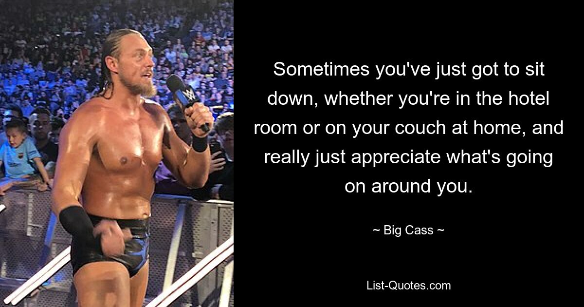 Sometimes you've just got to sit down, whether you're in the hotel room or on your couch at home, and really just appreciate what's going on around you. — © Big Cass