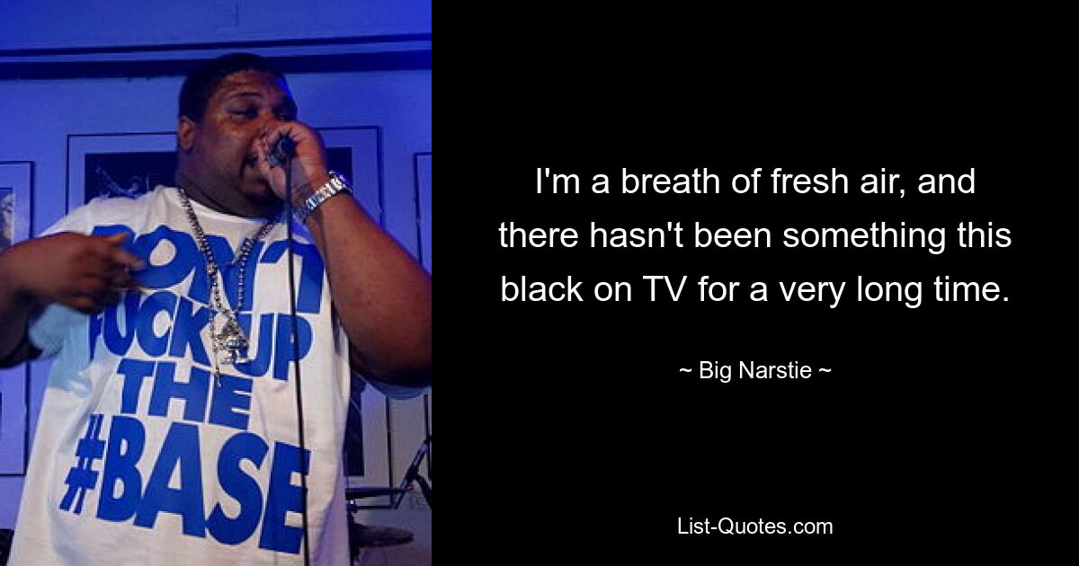 I'm a breath of fresh air, and there hasn't been something this black on TV for a very long time. — © Big Narstie