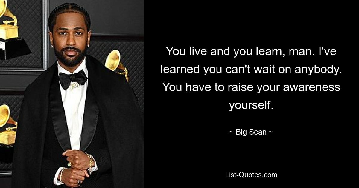 You live and you learn, man. I've learned you can't wait on anybody. You have to raise your awareness yourself. — © Big Sean