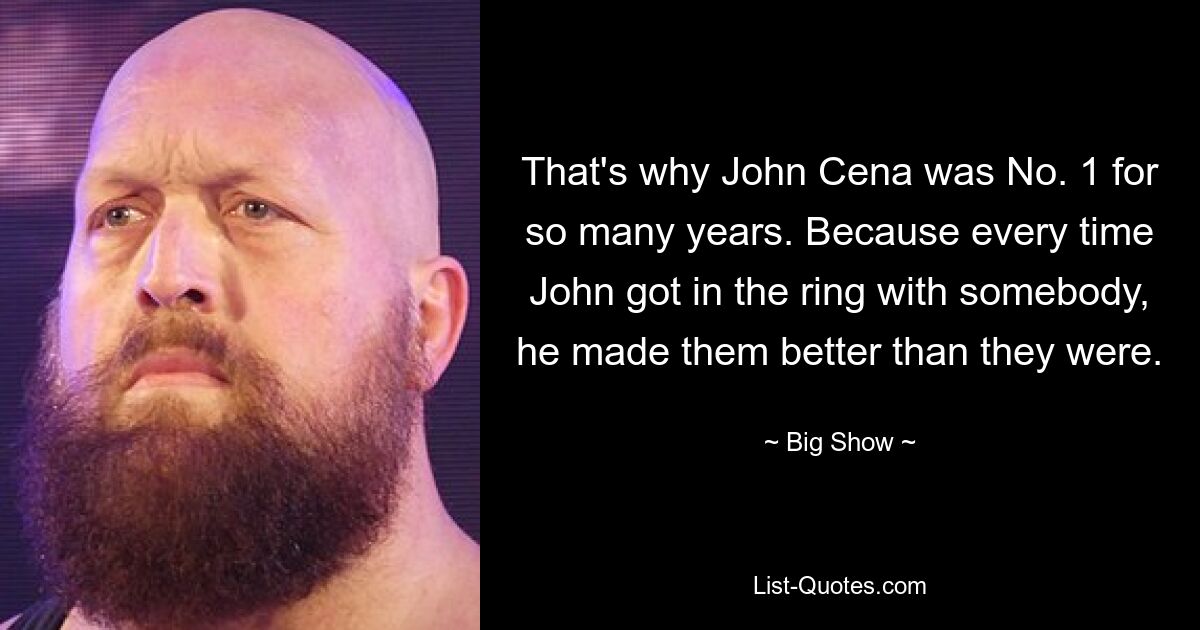 That's why John Cena was No. 1 for so many years. Because every time John got in the ring with somebody, he made them better than they were. — © Big Show