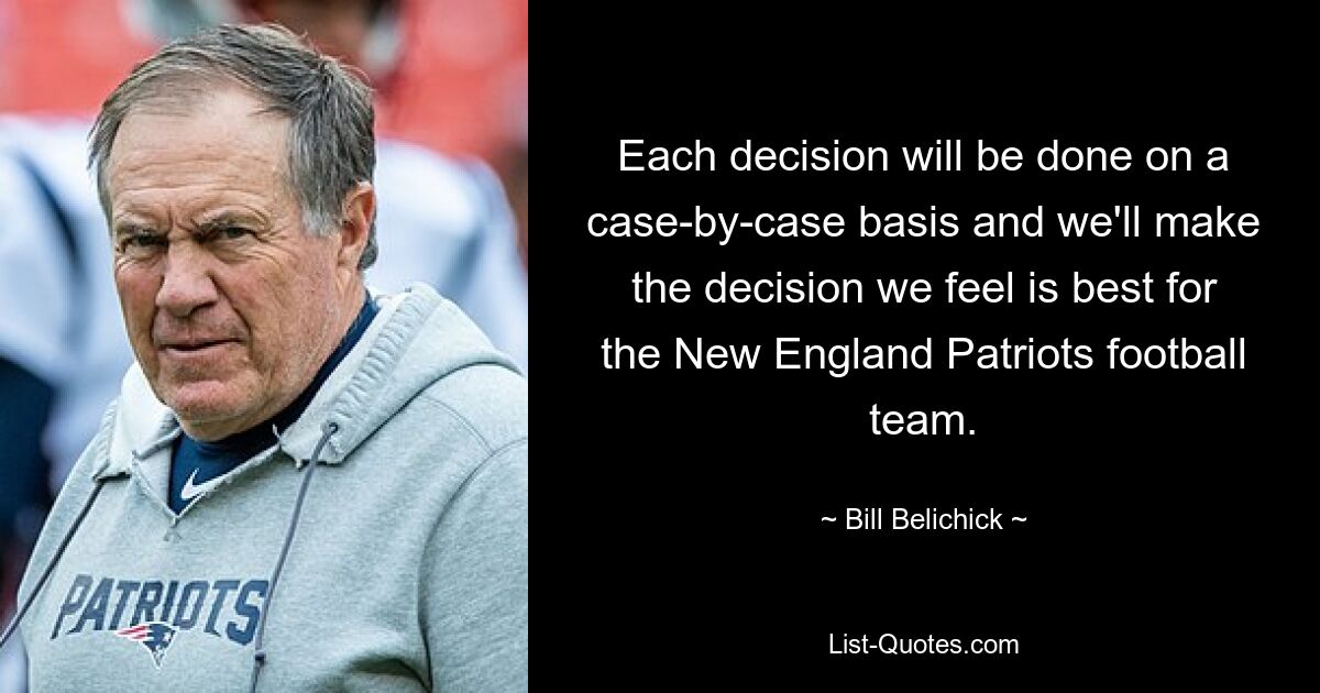 Each decision will be done on a case-by-case basis and we'll make the decision we feel is best for the New England Patriots football team. — © Bill Belichick