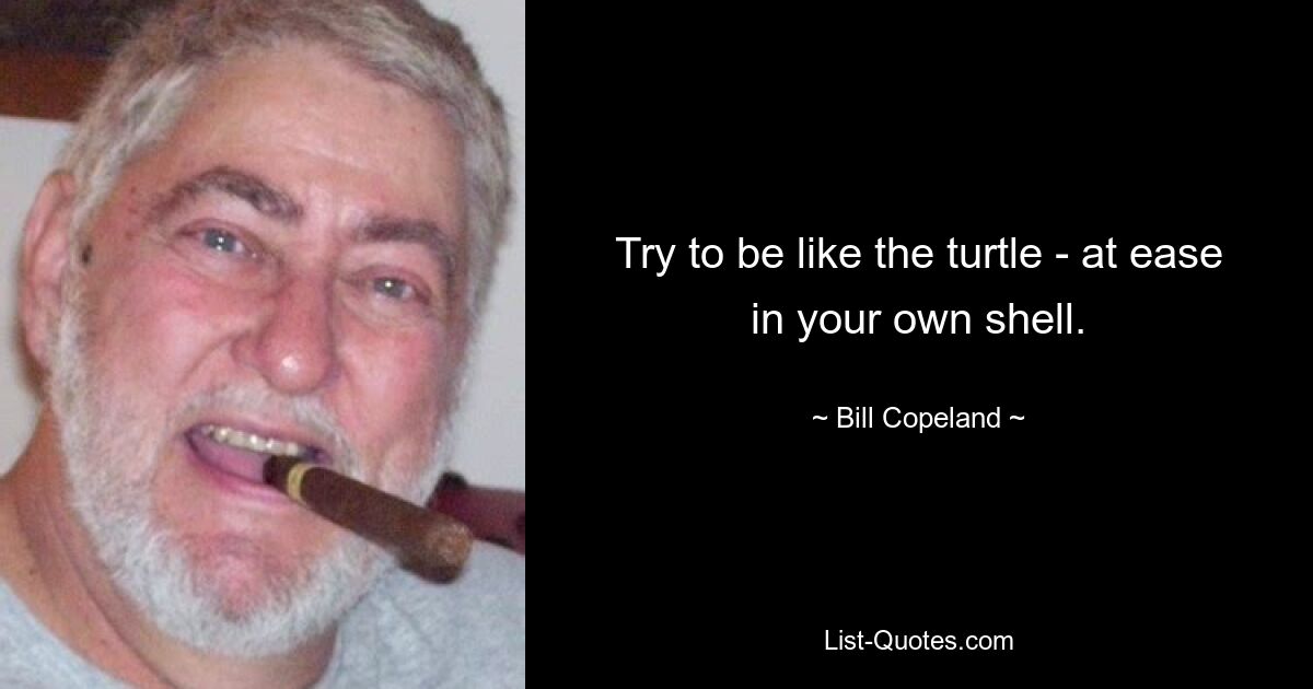 Try to be like the turtle - at ease in your own shell. — © Bill Copeland