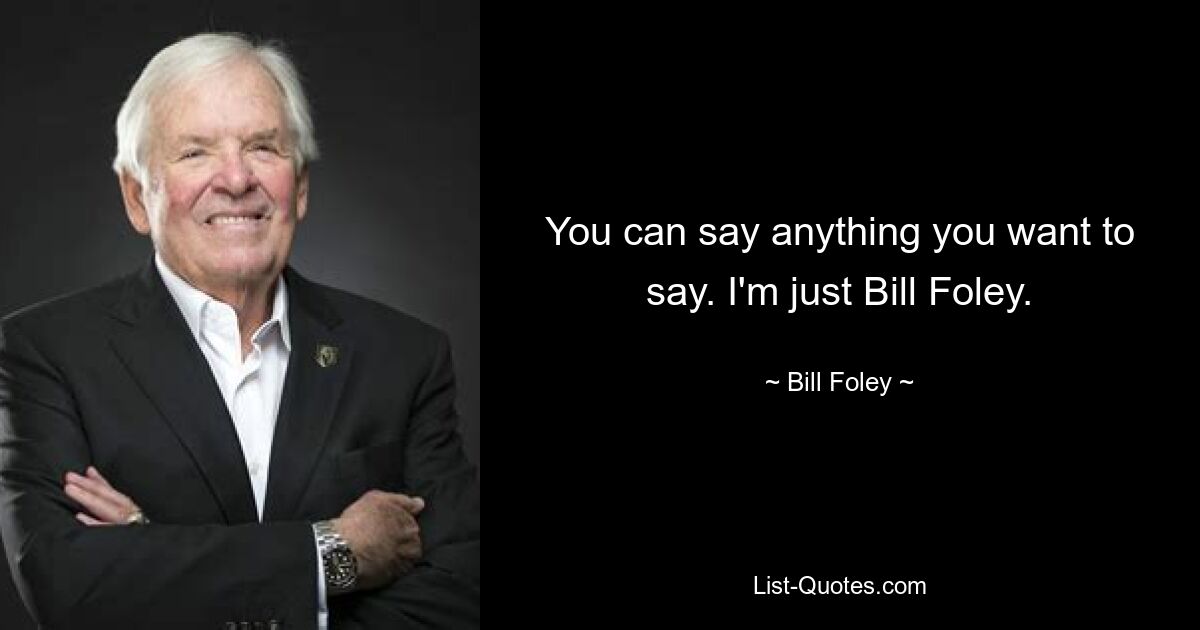 You can say anything you want to say. I'm just Bill Foley. — © Bill Foley