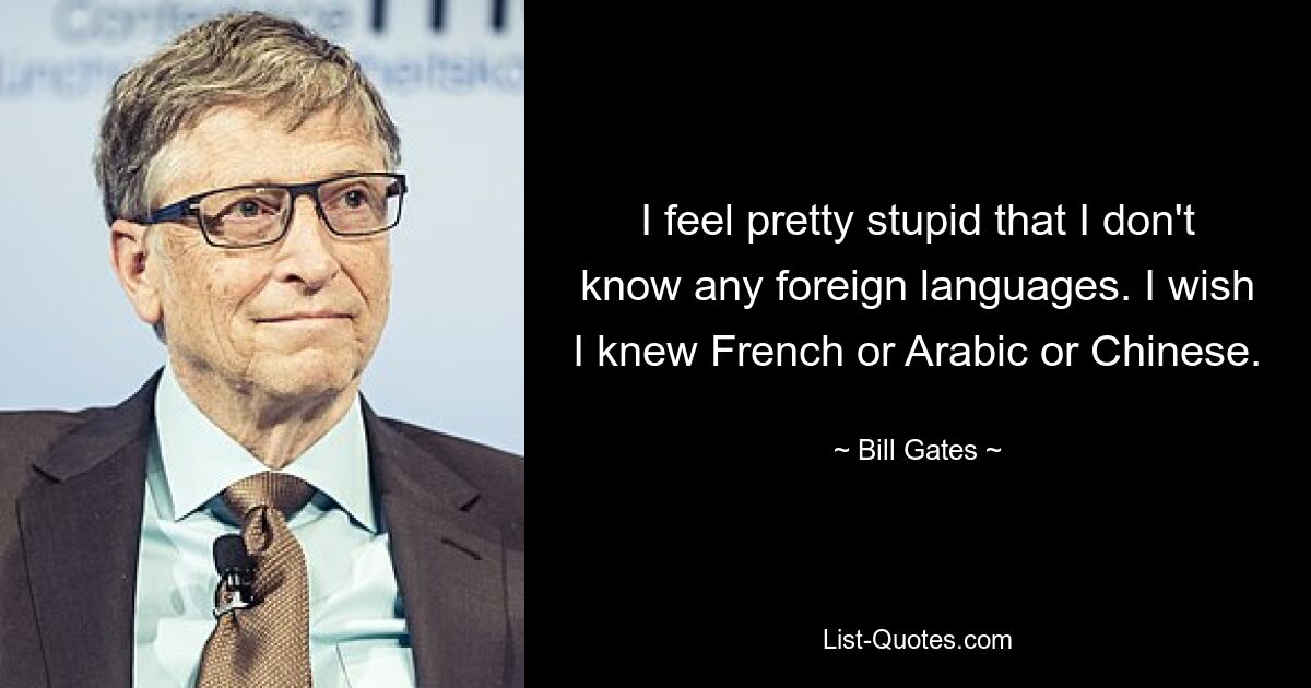 I feel pretty stupid that I don't know any foreign languages. I wish I knew French or Arabic or Chinese. — © Bill Gates