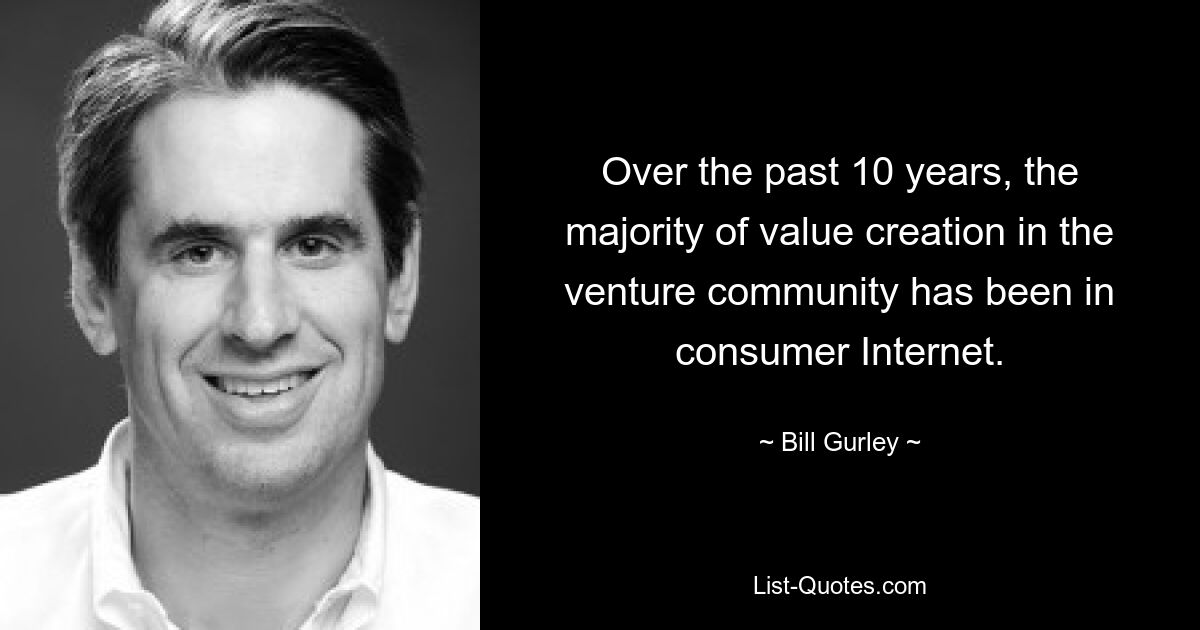 Over the past 10 years, the majority of value creation in the venture community has been in consumer Internet. — © Bill Gurley