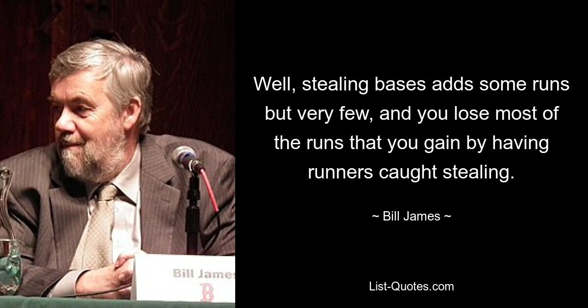 Well, stealing bases adds some runs but very few, and you lose most of the runs that you gain by having runners caught stealing. — © Bill James