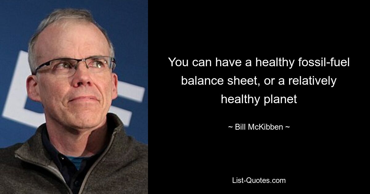 You can have a healthy fossil-fuel balance sheet, or a relatively healthy planet — © Bill McKibben