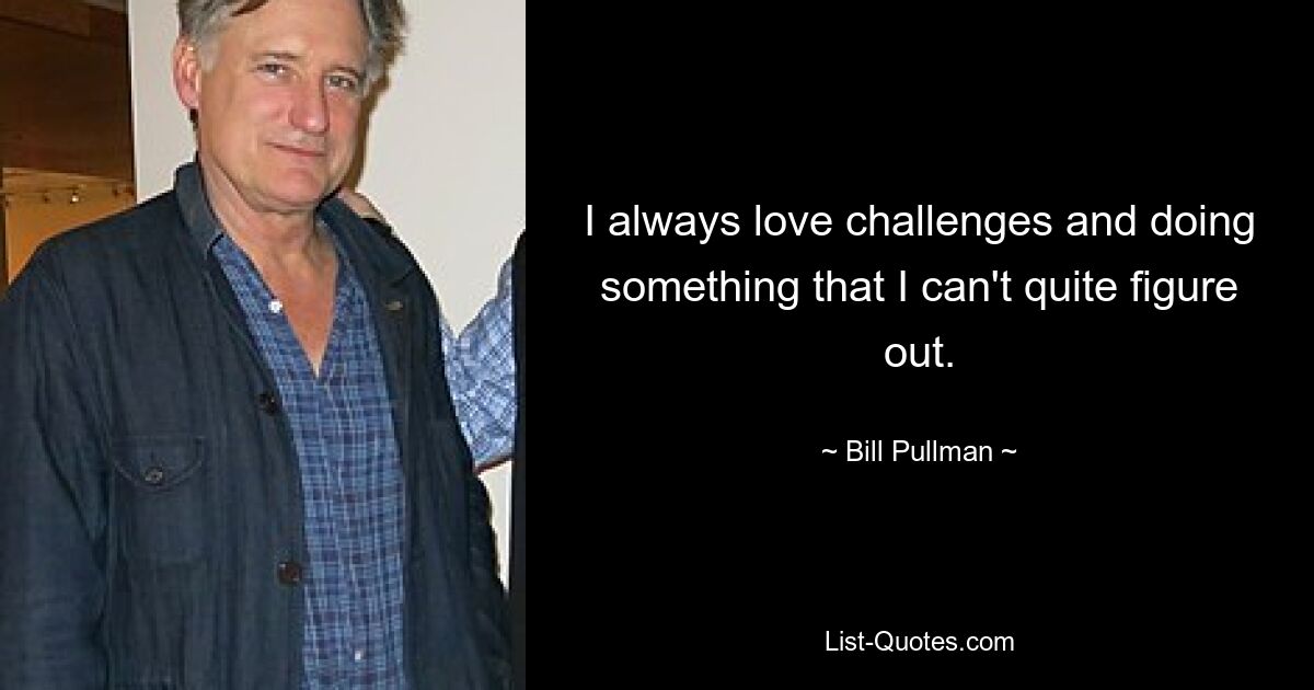 I always love challenges and doing something that I can't quite figure out. — © Bill Pullman