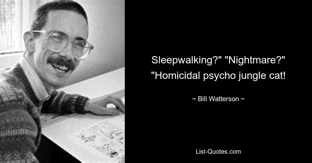 Sleepwalking?" "Nightmare?" "Homicidal psycho jungle cat! — © Bill Watterson