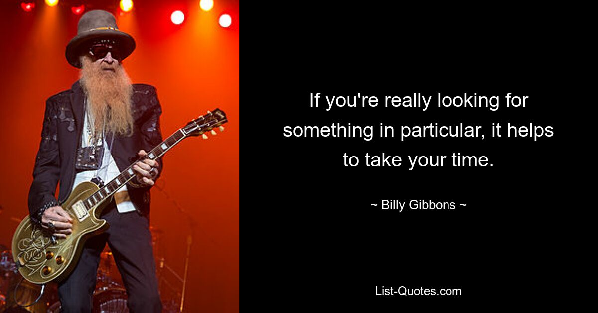 If you're really looking for something in particular, it helps to take your time. — © Billy Gibbons