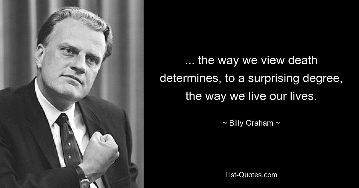 ... the way we view death determines, to a surprising degree, the way we live our lives. — © Billy Graham