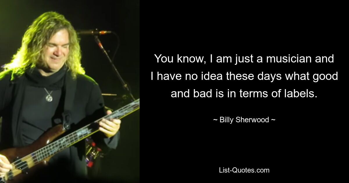 You know, I am just a musician and I have no idea these days what good and bad is in terms of labels. — © Billy Sherwood