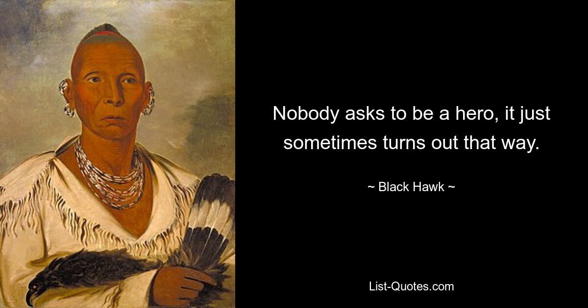 Nobody asks to be a hero, it just sometimes turns out that way. — © Black Hawk