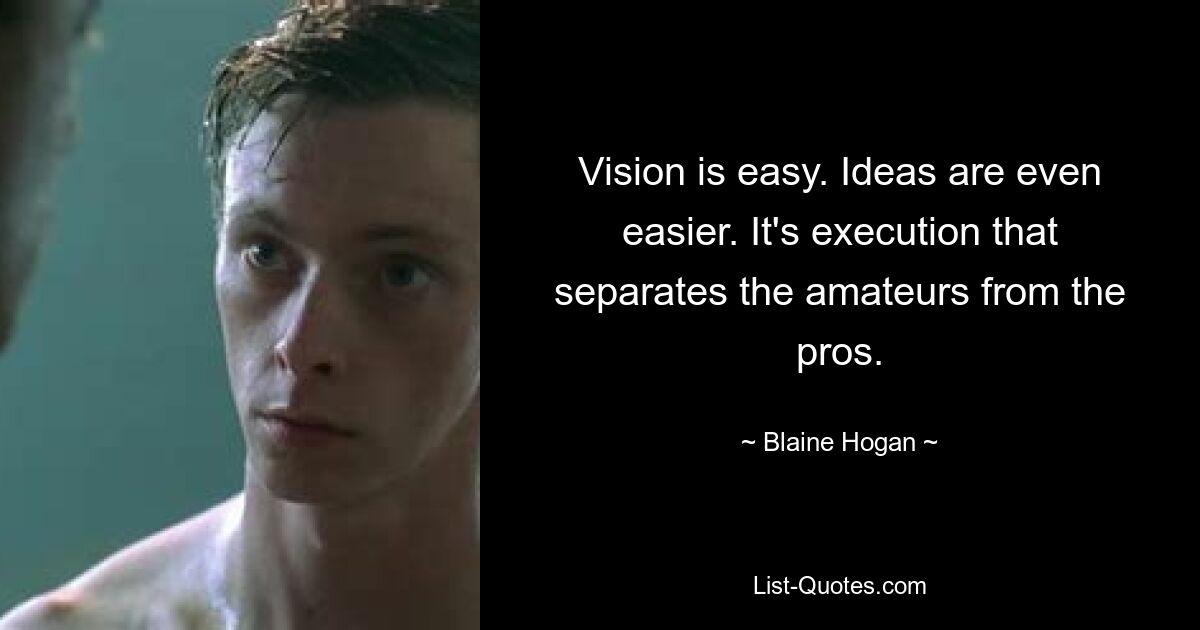 Vision is easy. Ideas are even easier. It's execution that separates the amateurs from the pros. — © Blaine Hogan