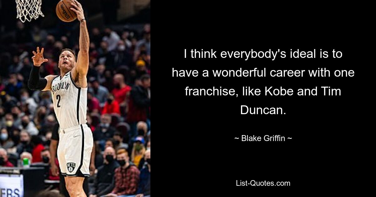 I think everybody's ideal is to have a wonderful career with one franchise, like Kobe and Tim Duncan. — © Blake Griffin