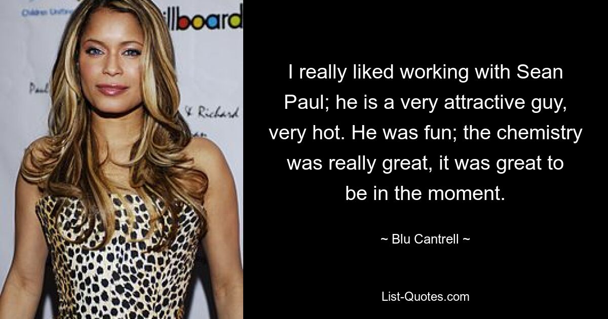 I really liked working with Sean Paul; he is a very attractive guy, very hot. He was fun; the chemistry was really great, it was great to be in the moment. — © Blu Cantrell