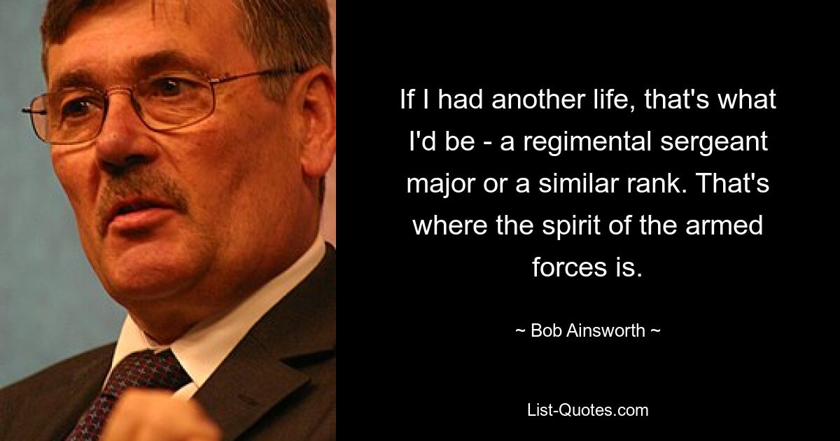 If I had another life, that's what I'd be - a regimental sergeant major or a similar rank. That's where the spirit of the armed forces is. — © Bob Ainsworth