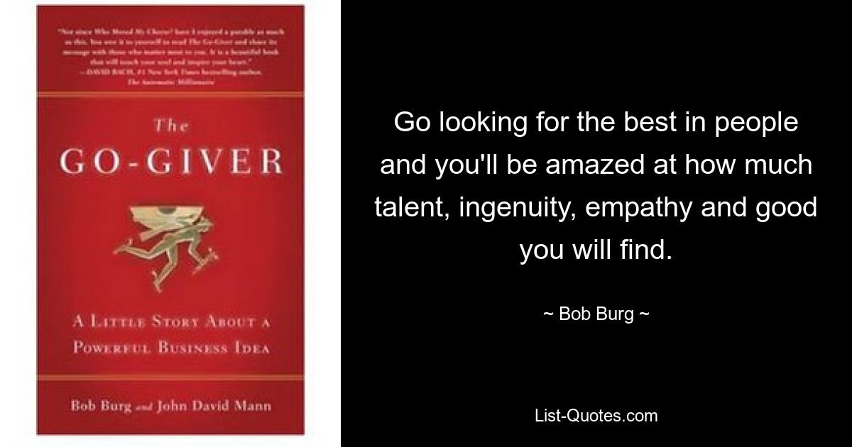 Go looking for the best in people and you'll be amazed at how much talent, ingenuity, empathy and good you will find. — © Bob Burg